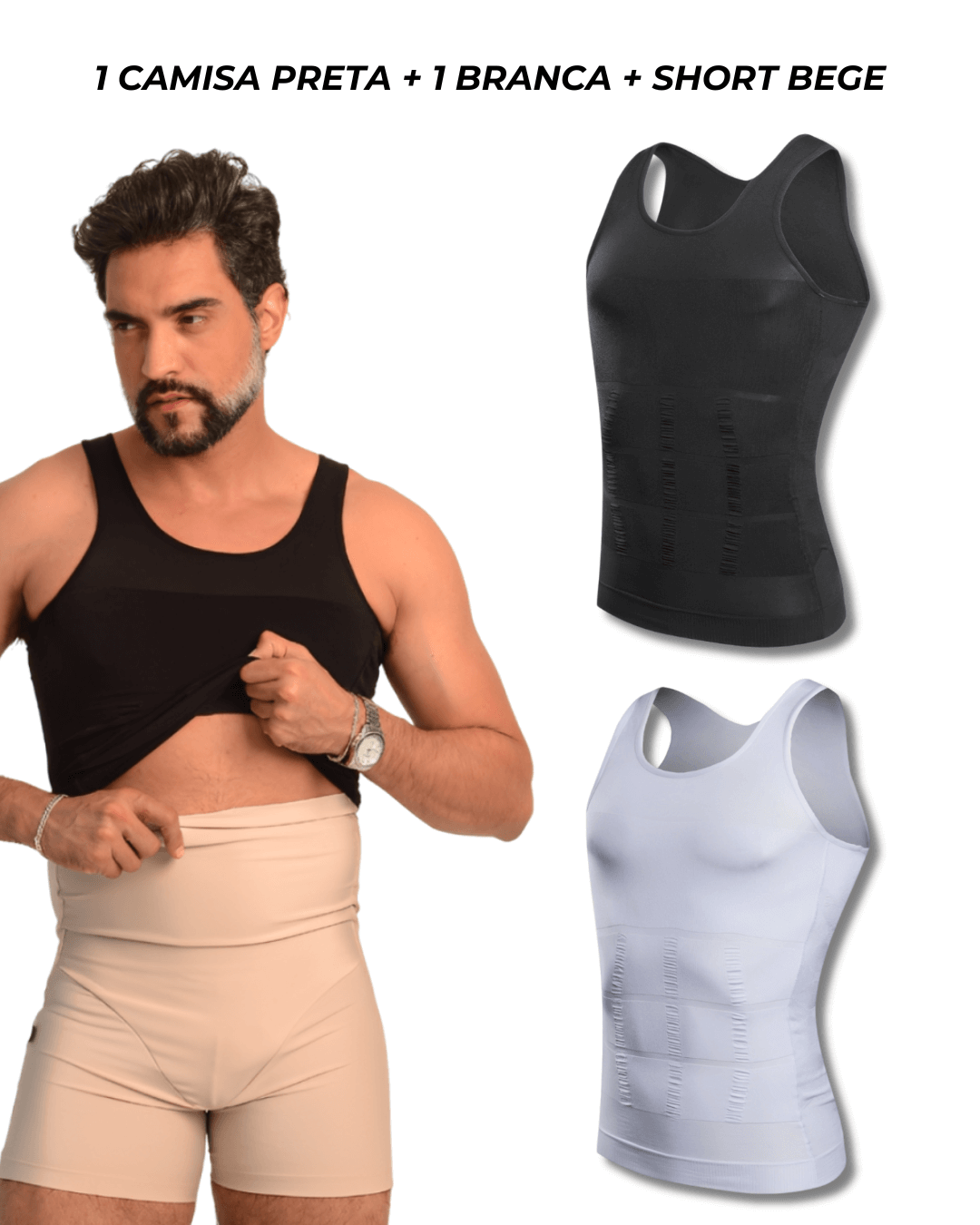 Kit Combo Black 2 Camisas + 1 Short Fit Shape Pro®