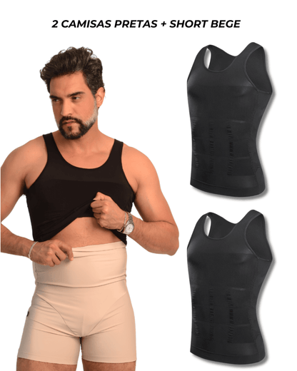 Kit Combo Black 2 Camisas + 1 Short Fit Shape Pro®
