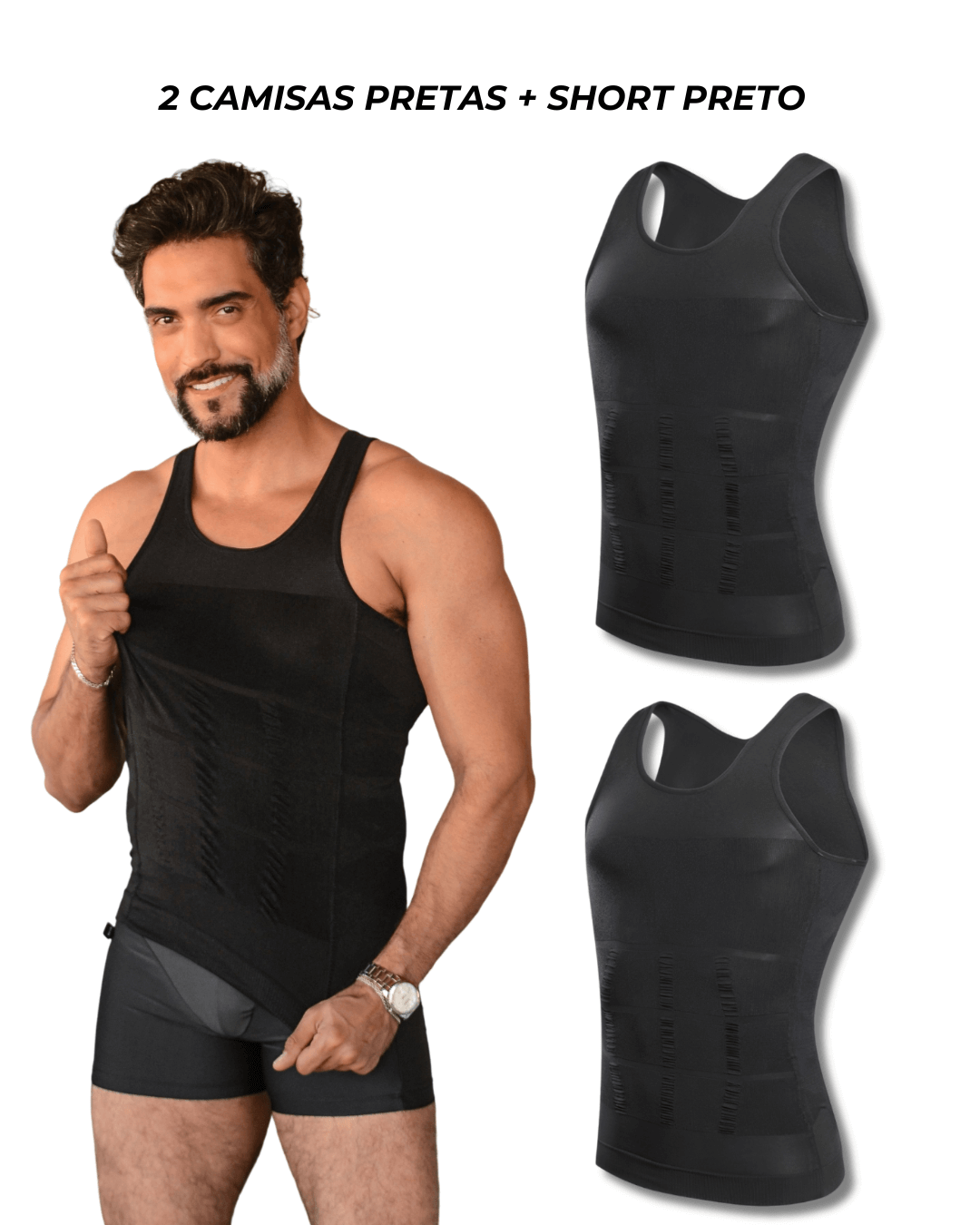 Kit Combo Black 2 Camisas + 1 Short Fit Shape Pro®